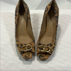 Jessica Simpson Leopard Open Toe Heels